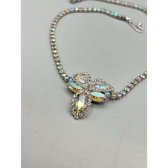 Vintage Weiss Aurora Borealis Crystal Necklace Rhinestones Choker 15" - Picture 3 of 10